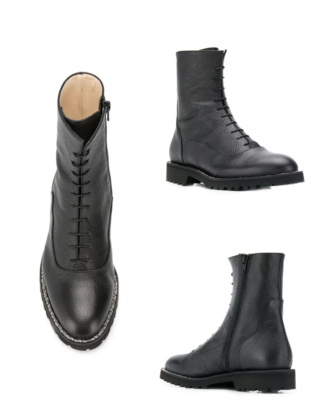 Fabiana Filippi Black Classic lace up embellished leather boots 7